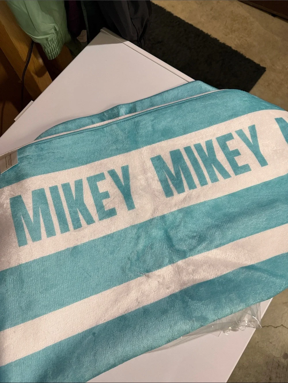 MIKEY Stripe Beach Towel - Aqua & White